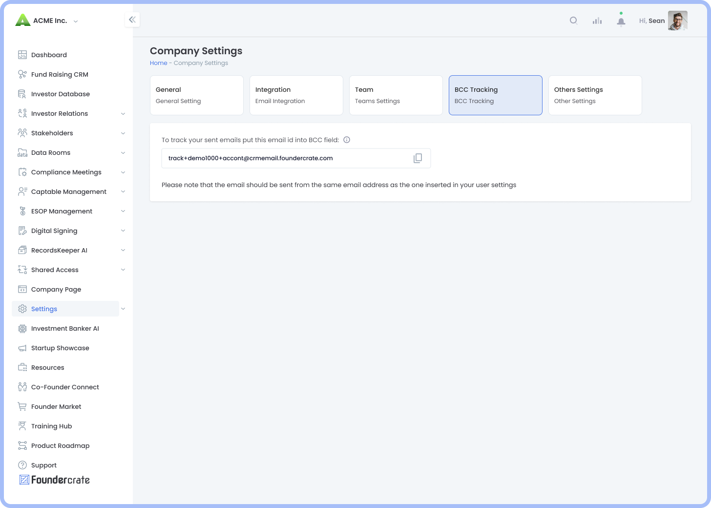 foundercrate BCC tracking